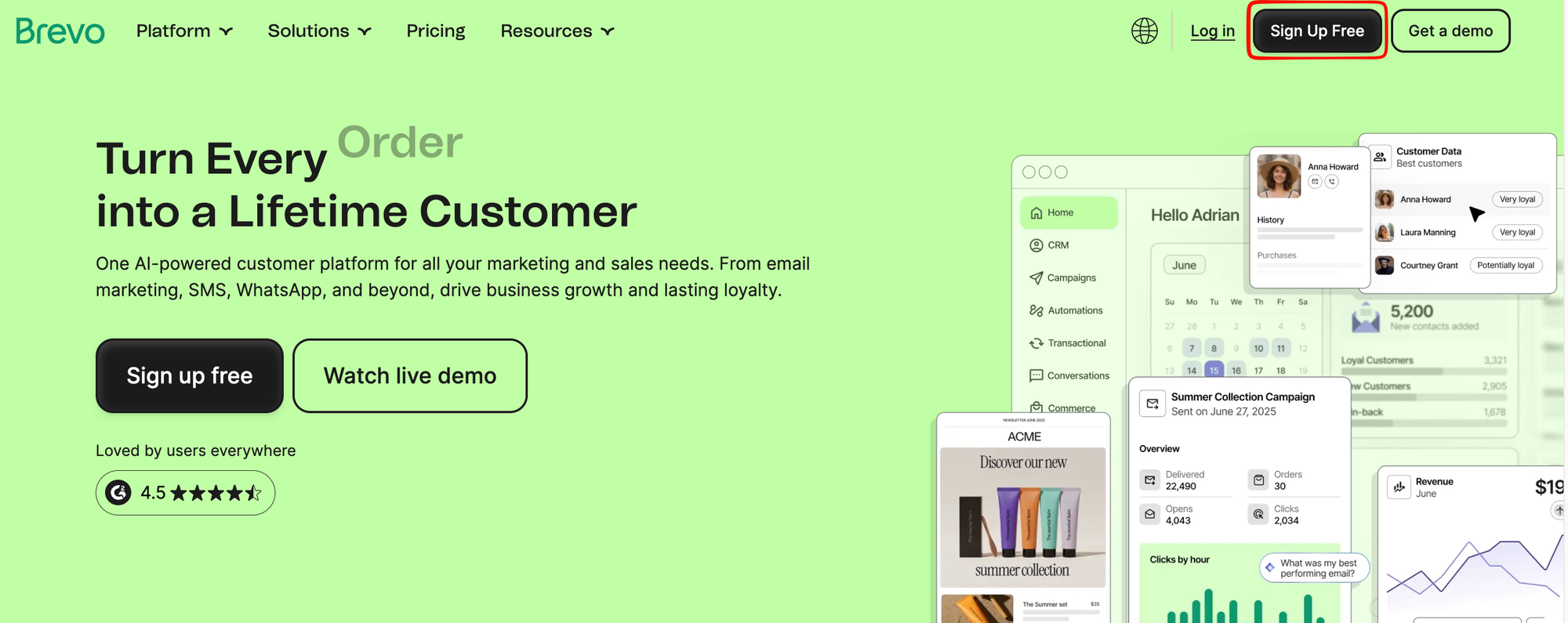 Brevo Homepage - Click Sign Up Free