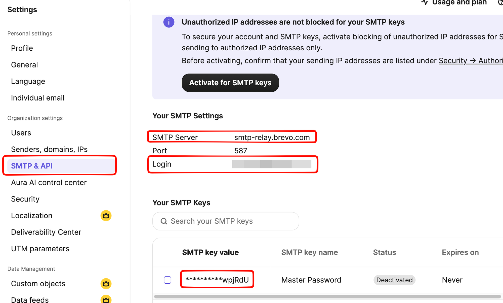Brevo SMTP Settings