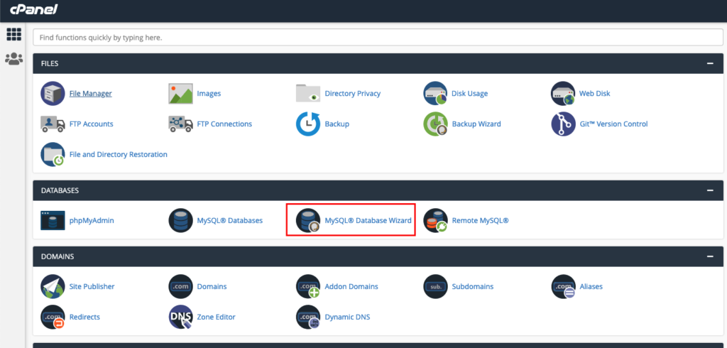 cPanel MySQL Database Wizard