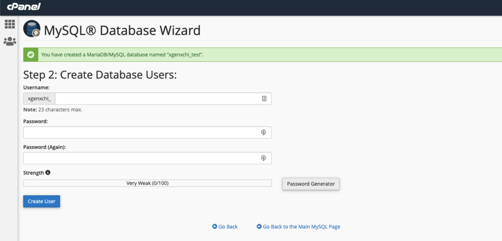 Create database user