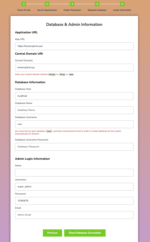 Database configuration